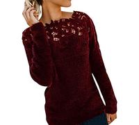 Mohair Jumpers for Women Fitted Knit Jumper Womens Ladies Oversized Knitted Jumper Pullover Sweaters Women Fluffy Lace Top Sweater Loose Cosy Casual Thick Large Chunky Plus Size Trendy Warm Red 2XL