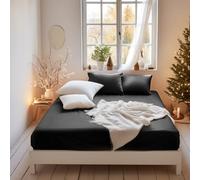MOHAP King Size Fitted Sheet Black with Extra Deep 16 inch 40 cm Pocket Bed Sheet Only Bedsheet Brushed Microfiber Bottom Sheet for King Bed 150x200 Black