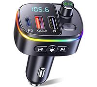 Mohard Bluetooth 5.3 Car Adapter, QC3.0 & PD 18W USB C Car Charger, 9 RGB Backlit Car Bluetooth Receivers, FM Transmitter Car Cigarette Lighter for Car Support Handsfree Calls, Siri Google, USB Drive