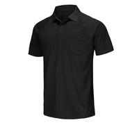 MOHEEN Men's Golf Shirts Short Sleeve Moisture Wicking Polo T-Shirts Athletic Quick Dry Fit Performance Collared UPF 50+, Black(with Pocket), XXXXL