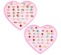 MoHern Kids Rings, 72 Pcs Little Girl Rings Set for Teen Girls, Adjustable Fit with Vibrant Colors in Heart-Shaped Box for Ages 4-12