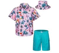 MOHEZ Little & Big Boys Hawaiian Shirt and Short Set Summer Outfit Kids 2 Piece Festival Clothes Button Down Shirts Clothes Set Pink 3-4 Years Old