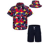 MOHEZ Little & Big Boys Hawaiian Shirt and Short Set Summer Outfit Kids 2 Piece Festival Clothes Button Down Shirts Clothes Set Red 3-4 Years Old