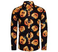MOHEZ Mens Halloween Shirt Ugly Pumpkin Casual Long Sleeve Funny Button Down Shirts Adult Costume Black XX-Large
