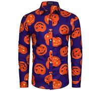 MOHEZ Mens Halloween Shirt Ugly Pumpkin Casual Long Sleeve Funny Button Down Shirts Adult Costume Purple XX-Large