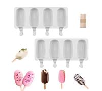 mohito Silicone Mould for Ice Creams,2pcs 4 Cavities Reusable Popsicle Silicone Mold Juice Ice Cream Mould DIY Silicone Ice Cream Maker Ice Cream Bar Mold Classic Oval Non-Stick with 20 Wooden Sticks