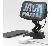 MOHOSOKO Adjustable Height Stand for Echo Show 5 (3rd Gen) Charger Stand with USB-C & USB Port, Tilt and Swivel Magnetic Table Holder, Compatible with iPhone 13/14, Cell Phone & Earbuds (Black)