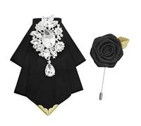 MOHSILY Bow Ties for Men Women Rhinestone Bowtie Solid Mens Bow Tie with Brooch for Suit Tuxedo Wedding Party, Black, One size