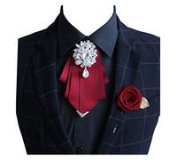 MOHSILY Pretied Bow Tie Brooch for Men Set Silk Vintage Crystal Bowties Men, Burgundy, One size