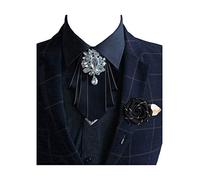 MOHSLEE Pretied Bow Tie Lapel Pin Set Silk Handmade Large Vintage Crystal Brooch - black - One size