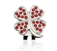 MOHUIED 1pc Beatiful Crystal Four leaf clover Golf Hat Clip Golf Ball Marker for Men and Women(Red)