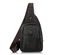 MOHUIED Leather Chest Crossbody Packs Men Leather Chest Bag Alligator Messenger Crossbody Man Pack Crocodile Pattern Sling Sports(Brown)