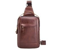 MOHUIED Leather Chest Crossbody Packs Men's Leather Single Shoulder Crossbody Top Layer Cowhide Casual Sports Fashion Version Trendy Chest Bag(Brown)