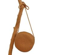 MOHUIED Rattan Knitted Candy Color Small Handbag Round Straw Bag Women Woven Beach Crossbody For Ladies Cute Shoulder for Women(Khaki)