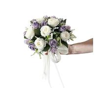 MOHUIED Wedding Bouquet Bride Accessories Bridesmaid Silk Flowers Artificial Roses White Purple Table Centrepiece Decor Wedding Bride Bouquet