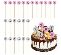 Moicstiy 24 Pcs Disco Ball Cake Toppers, Mini Disco Ball Cupcake Picks for Birthday, Wedding, Retro Dance Party, 70s Party Decorations, Disco Theme Cake Decorations, Party Favors (Pink & Silver)