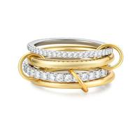 Moiegouct 14K Gold Interlocking Stackable Rings for Women - 4 Ply Silver Gold Ring Stacking Set with CZ, Mixed Metal Stacked Two Tone Connected Sparkly Interlocking