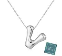Moiegouct 14K Gold Plated Bubble Letter Necklace 3D Initial Pendant with Beaded Chain Personalized Name Jewelry for Women, V, Brass, No Gemstone