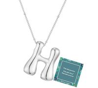 Moiegouct 14K Gold Plated Bubble Letter Necklace 3D Initial Pendant with Beaded Chain Personalized Name Jewelry for Women, H, Brass, No Gemstone