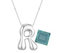 Moiegouct 14K Gold Plated Bubble Letter Necklace 3D Initial Pendant with Beaded Chain Personalized Name Jewelry for Women, R, Brass, No Gemstone