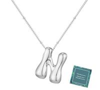 Moiegouct 14K Gold Plated Bubble Letter Necklace 3D Initial Pendant with Beaded Chain Personalized Name Jewelry for Women, N, Brass, No Gemstone