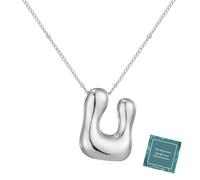 Moiegouct 14K Gold Plated Bubble Letter Necklace 3D Initial Pendant with Beaded Chain Personalized Name Jewelry for Women, U, Brass, No Gemstone