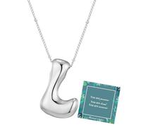 Moiegouct 14K Gold Plated Bubble Letter Necklace 3D Initial Pendant with Beaded Chain Personalized Name Jewelry for Women, L, Brass, No Gemstone