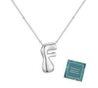 Moiegouct 14K Gold Plated Bubble Letter Necklace 3D Initial Pendant with Beaded Chain Personalized Name Jewelry for Women, F, Brass, No Gemstone