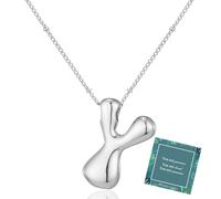 Moiegouct 14K Gold Plated Bubble Letter Necklace 3D Initial Pendant with Beaded Chain Personalized Name Jewelry for Women, Y, Brass, No Gemstone