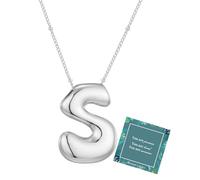 Moiegouct 14K Gold Plated Bubble Letter Necklace 3D Initial Pendant with Beaded Chain Personalized Name Jewelry for Women, S, Brass, No Gemstone