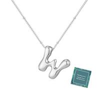 Moiegouct 14K Gold Plated Bubble Letter Necklace 3D Initial Pendant with Beaded Chain Personalized Name Jewelry for Women, W, Brass, No Gemstone