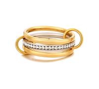 Moiegouct 18K Gold Interlocked Stackable Rings for Women, Gold Silver Ring Stack Set, Mixed Metal Stacked, Two Tone Connected, Interlocking Statement Finger Rings Jewelry, 9 UK, Brass, No Gemstone