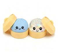 Moiegouct 2 PCS Colorful Dumpling Squishies with Box,New Mystery Squishys Dumplings Stress Relief Balls Fidget Sensory Toy,Bao Bun with Food Steamer Stretchy Desk Squeeze Toys