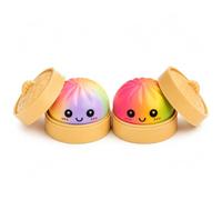 Moiegouct 2 PCS Colorful Dumpling Squishies with Box,New Mystery Squishys Dumplings Stress Relief Balls Fidget Sensory Toy,Bao Bun with Food Steamer Stretchy Desk Squeeze Toys