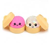Moiegouct 2 PCS Colorful Dumpling Squishies with Box,New Mystery Squishys Dumplings Stress Relief Balls Fidget Sensory Toy,Bao Bun with Food Steamer Stretchy Desk Squeeze Toys