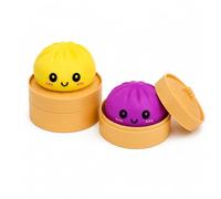Moiegouct 2 PCS Fuchsia Yellow Dumpling Squishies with Box,New Mystery Squishys Dumplings Stress Relief Balls Fidget Sensory Toy,Bao Bun with Food Steamer Stretchy Desk Squeeze Toys