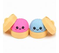 Moiegouct 2 PCS Pink Blue Dumpling Squishies with Box,New Mystery Squishys Dumplings Stress Relief Balls Fidget Sensory Toy,Bao Bun with Food Steamer Stretchy Desk Squeeze Toys