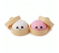 Moiegouct 2Pcs Pink and White Dumpling Squishies with Box,New Mystery Squishys Dumplings Stress Relief Balls Fidget Sensory Toy,Bao Bun with Food Steamer Stretchy Desk Squeeze Toys