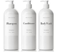 MOIIKKO 32oz Refillable Shampoo and Conditioner Dispenser Bottles - Set of 3 Empty Shampoo Conditioner Body Wash Dispenser with 8 Waterproof Labels