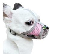 MoiiLavin Small Dog Muzzle XS for Grooming Barking Chewing, Barkless Soft Mesh Muzzles to Prevent Eating Poop Things,Best for Aggressive Dogs (Grey-PNK)