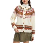 Moikrakki Cropped Cardigan for Women Fair Isle Sweater Women Crew Neck Button Down Women Christmas Cardigan Cute Outfit, White, XL