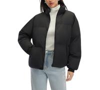 Moikrakki Cropped Puffer Jacket Women Oversized Winter Zip Up Long Sleeve Warm Qulited Short Coat for Women with Pocket Baggy, Black, S