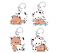 Moilkooe 4 PcsCartoon Keychain Panda Bubu Dudu Cute Keychains, Kawaii Chains for Women Backpacks Car Keys Gifts(D)