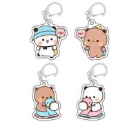 Moilkooe 4 PcsCartoon Keychain Panda Bubu Dudu Cute Keychains, Kawaii Chains for Women Backpacks Car Keys Gifts(C)