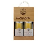 Moillard - Gift box Chablis and Petit Chablis, Chardonnay White wine, Burgundy Wines in wooden case (2 x 0,75L)