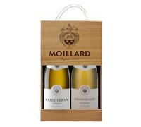 Moillard - Gift box Saint-Véran, Mâcon-Villages, Chardonnay White wine, Burgundy Wines in wooden case (2 x 0,75L) (Pack of 6)