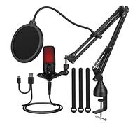 MOINDA USB Podcast Microphone Kit for Streaming Recording with Adjustable Boom Arm RGB Condenser Mic for PC、Mac、 Windows、Vocals、 Instruments Voice Overs Podcasting YouTube Skype 、Plug and Play