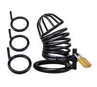 Moinha Male Chastity Cage Toys for Men, Large Chastity Device with 3 Sizes Rings for Men Penis Exercise, Cock Cage Bondage Gear Accessories Adult Toy for Couple Lock & Key Included(Black)