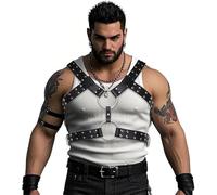 Moinha Men's Leather Corset, Punk Men'S Punk Gothic Fetish Bandage Clothing Corset, Adjustable Leather Body Chest Harness Belt Sexy Slave Club Clothing, Role-Playing Party Clothing