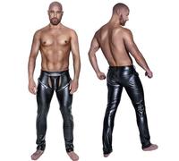 Moinha Men'S Wet Log Leggings Leather Leggings Erotic Open Stretch Leather Sexy Men'S Underwear Pants Tights Long Party Clothing Fetish BDSM Bondage Pants Open Underwear Cosplay Stage Casual(L) Black